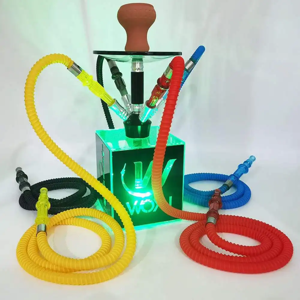 4 pipes shisha pot acrylic led light hookah fashion smoke hubbly bubbly narghile