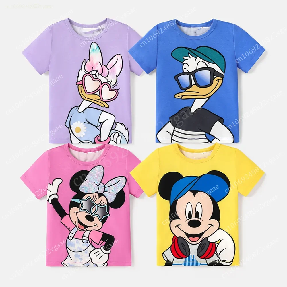 Disney Mickey Mouse Minnie Donald Duck Daisy Children's T-shirt Men Women Short sleeved T-shirt Top Kids Boys Couple Clothes