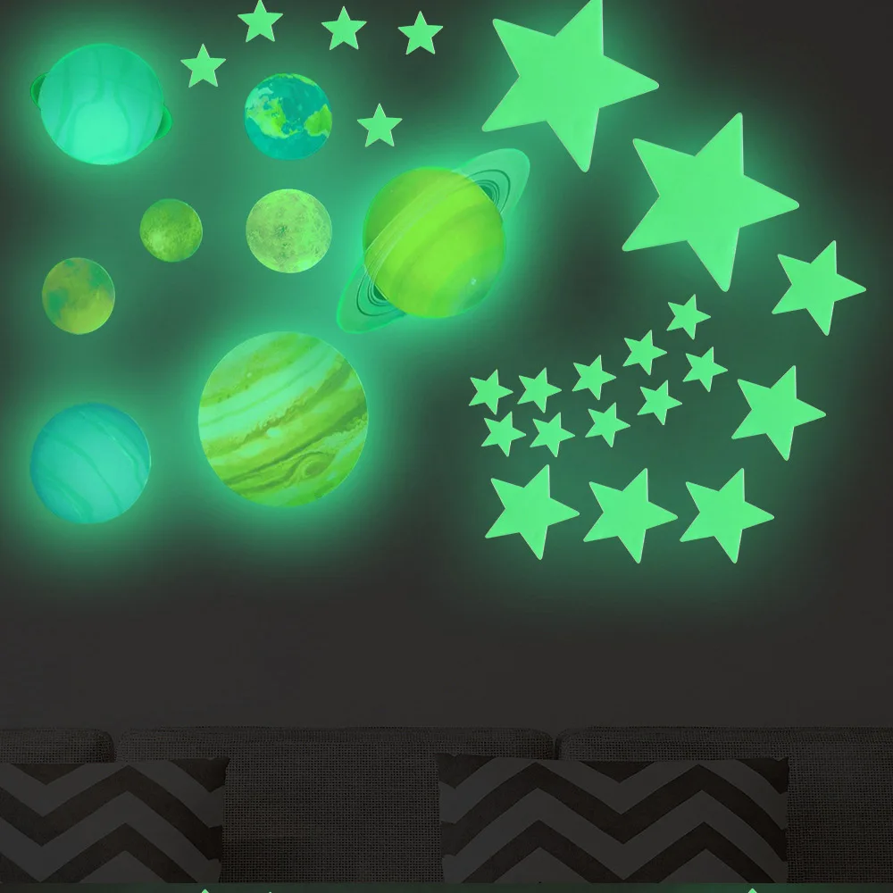 100PCS Glow In The Dark Planets Wall Stickers for Bedroom and Home Decor for Kids\' Rooms and Party Decorations