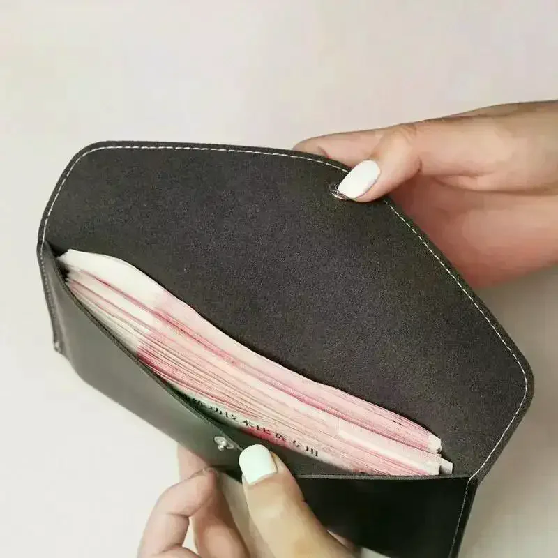 Unisex Classic Long Leather Wallet Snap Button Envelope Pouch Wear Resistant Cash Storage Bag for Business