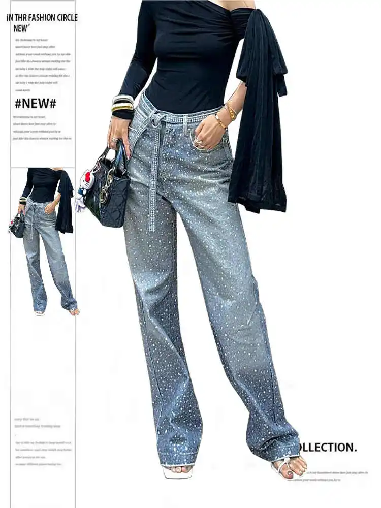 

Осень-зима 202, женские джинсовые брюки со стразами, Harajuku Y2K, японские мешковатые джинсы в стиле гранж, мужские широкие джинсы высокого качества, новые