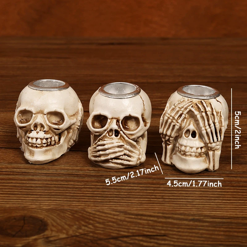 Halloween Skull Candle Holder Resin Candlestick Ornament Halloween Party Home Desktop Decoration Gift Haunted House Horror Props