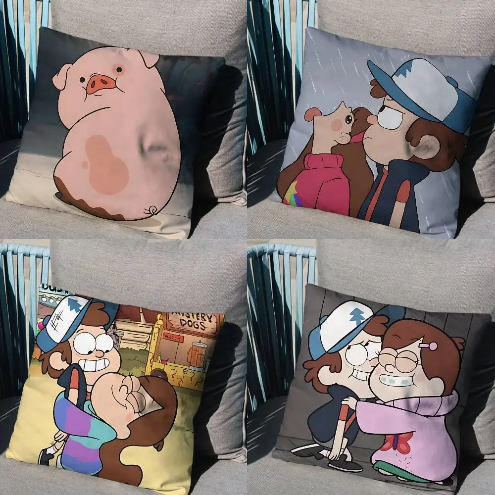 Dipper and Mabel Gravity Falls Pillow Case Anti-dustmite Pillowcase Invisible zipper silky short plush Sofa cushion cover
