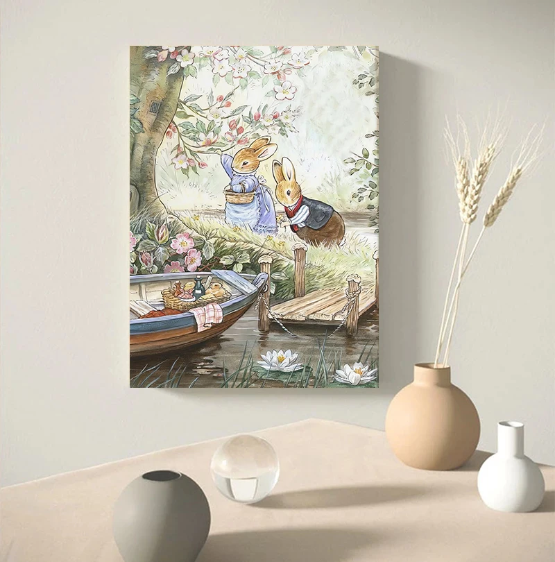 1pc frameless Canvas Painting Beatrix Potter rabbit Character Illustration Poster Cartoon Cute Animal bunny Canvas Painting for