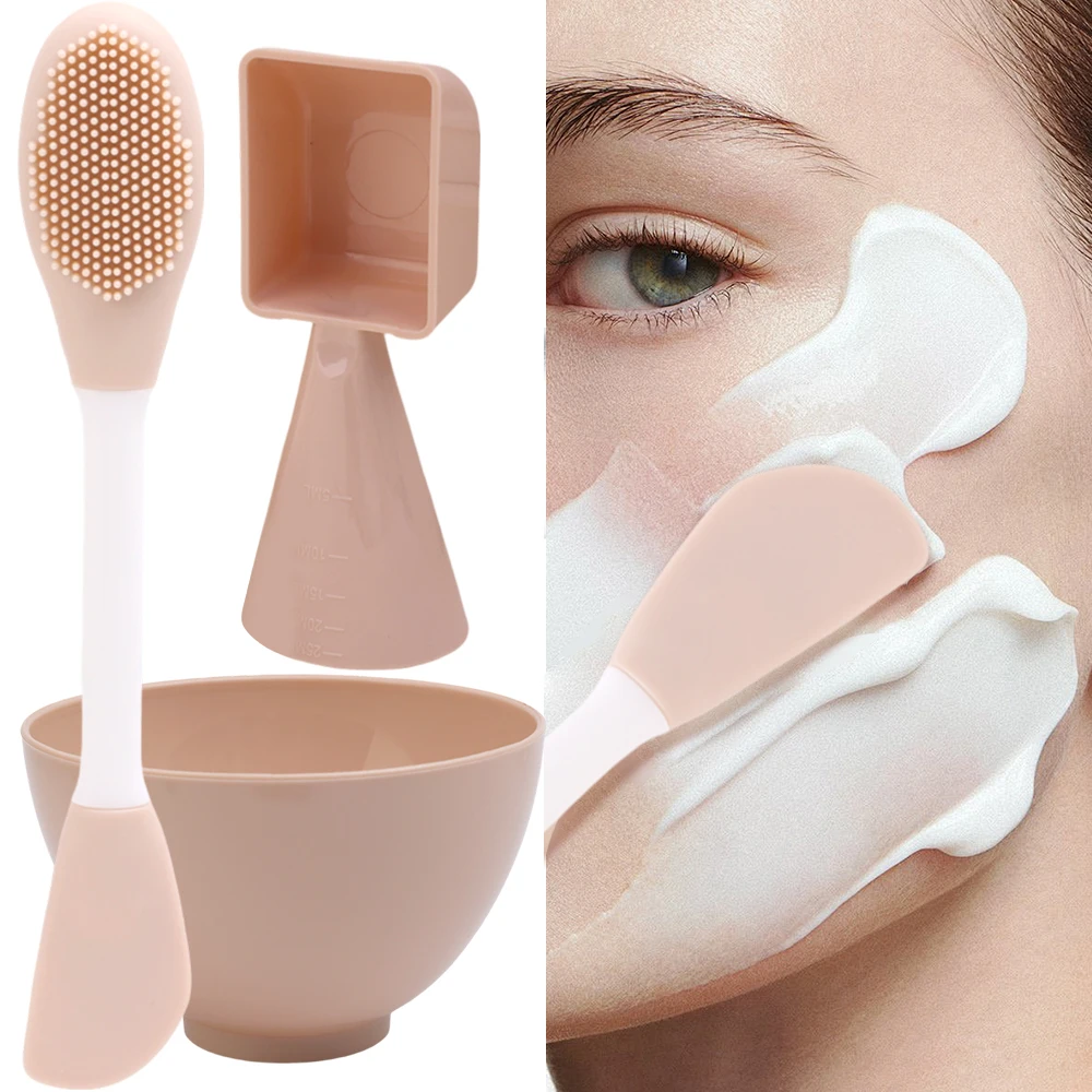 Silicone Plastic Mask Set Easy To Use Facial Brush Mask Bowl Spoon Kit Women Mixing Tools Skin Care Makeup Supplies High Quality