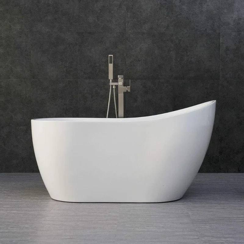 Acrylic Freestanding Modern Soaking Tub with Brushed Nickel Overflow and Drain