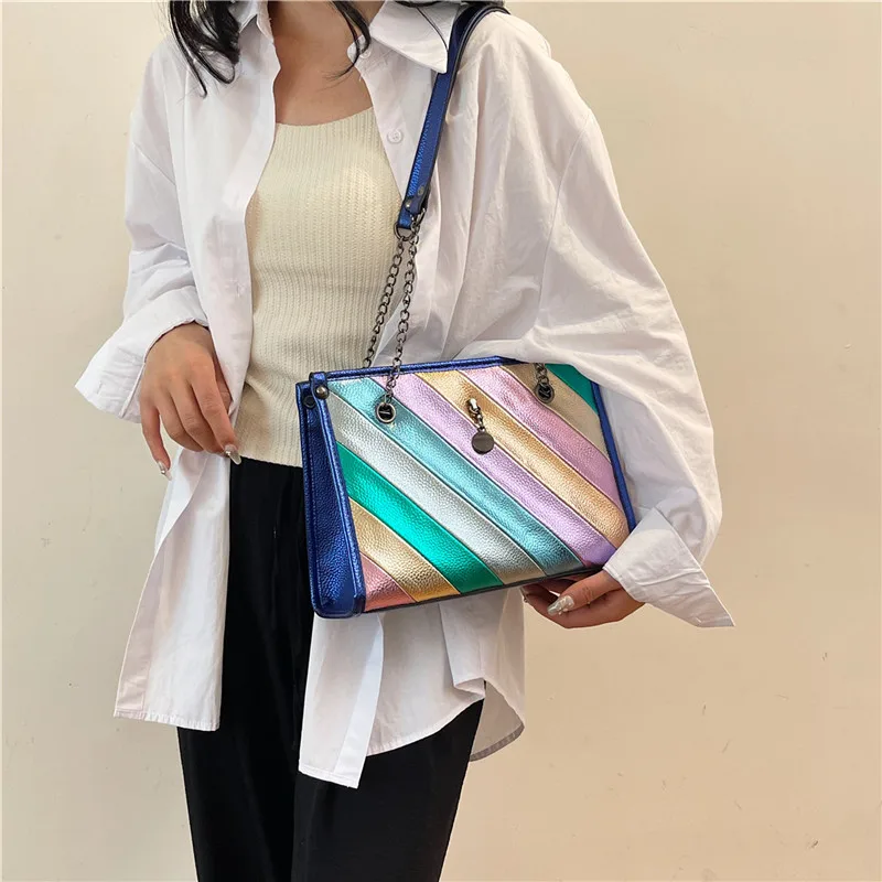 Small Rainbow Color Crossbody Bags For Women 2024 Korean Fashion Designer Female Shoulder Bag Lady Chain Handbags And Purses