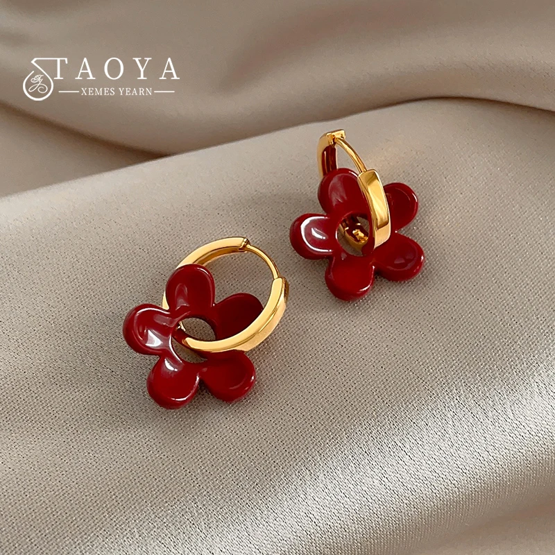 Ankela Red Glazed Flower Pendant Earrings for Young Girls 2024 Fashion Jewelry Christmas Party Women's Luxury Ears Accessories