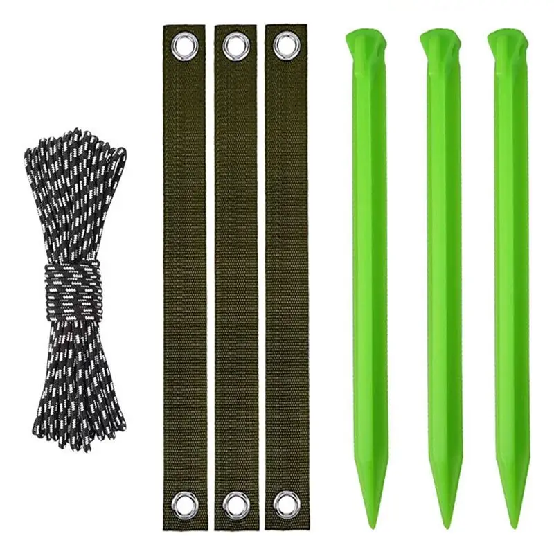 Tree Support Kit for Young Trees - 3 Stakes, 3 Adjustable Straps & 8m Braided Rope, Durable ABS/Nylon, Green