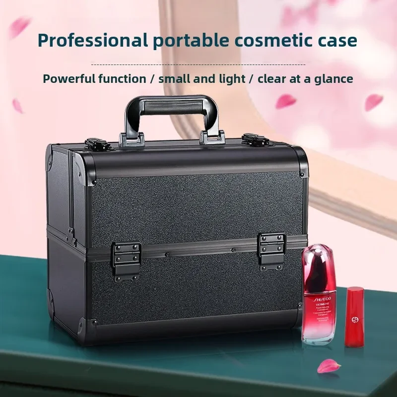 Large Capacity Double Open Makeup Case Aluminum Alloy Cosmetic Box for Salon Pro Tools and Travel Storage Makeup Rolling Case