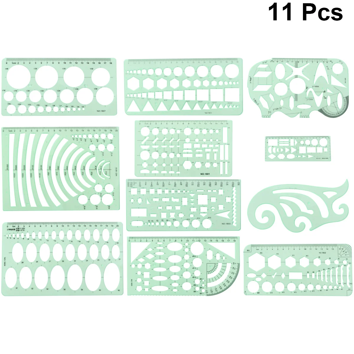 11Pcs Design Ruler Template Set Transparent Orange Curves Circles Squares Triangles Hexagons for Drawing Drafting Architecture