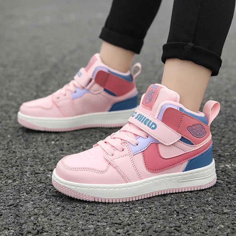 Autumn and Winter Girls Plush High Top Sneakers Versatile Sports and Leisure Shoes Parent-child Casual Sports Shoes Boy Trainers