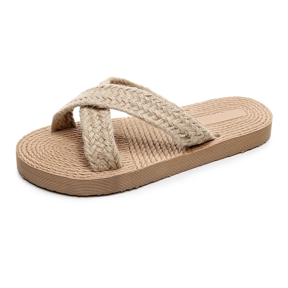 Women Slippers Flip Flops Ladies Shoes Indoor Outdoor Female Flipflop Beach Flat Slides Fashion Summer Straw Sandals 2024