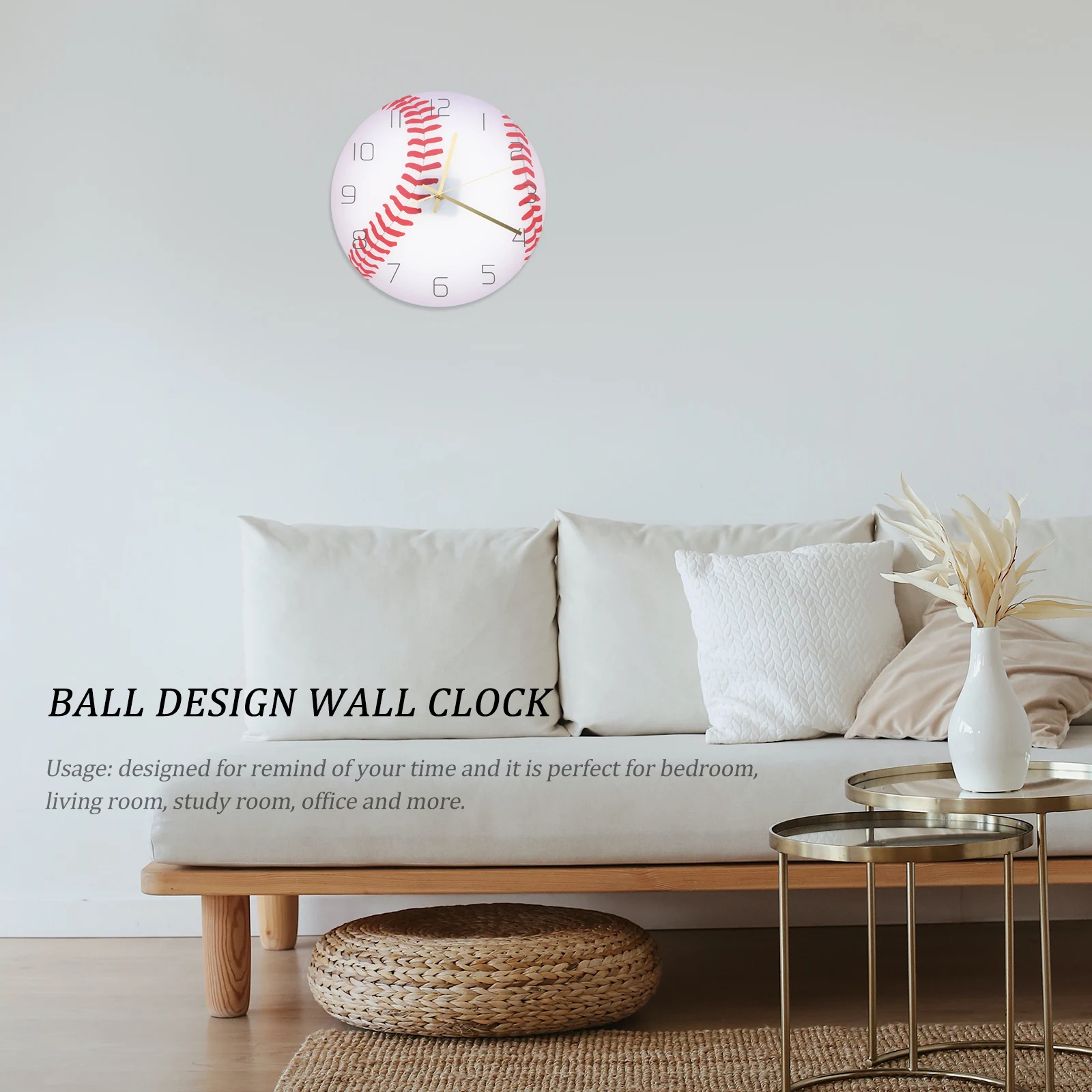

Baseball Design Wall Clock Mute Movement Acrylic Silent Decorative Big Arabic Numerals Easy Install Stable For Home