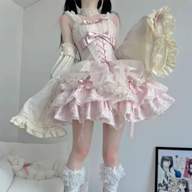 Harajuku Japanese Sweet Cute Lolita Jsk Dress Women Gothic Y2k Bow