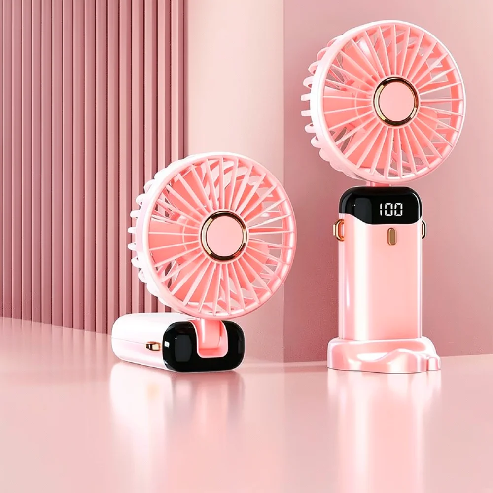 Handheld Folding Fan USB Powered Mini Cooling Fan Quiet Desktop Blower With Digital Display For Outdoor Camping Use