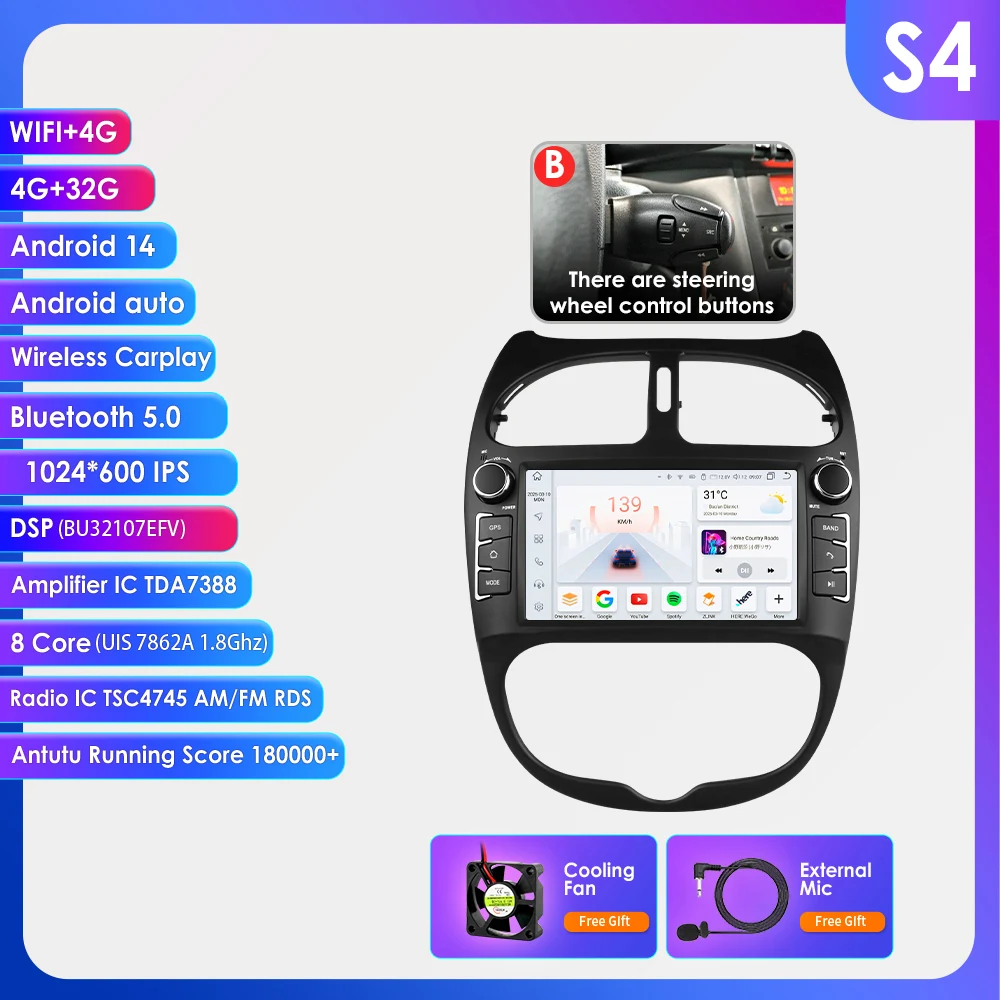 Hizpo Auto Intelligent Systemen Radio voor Peugeot 206 206CC 206SW 2000 - 2008 Draadloze CarPlay Android 13 Auto Geen 2 Din 2din DVD