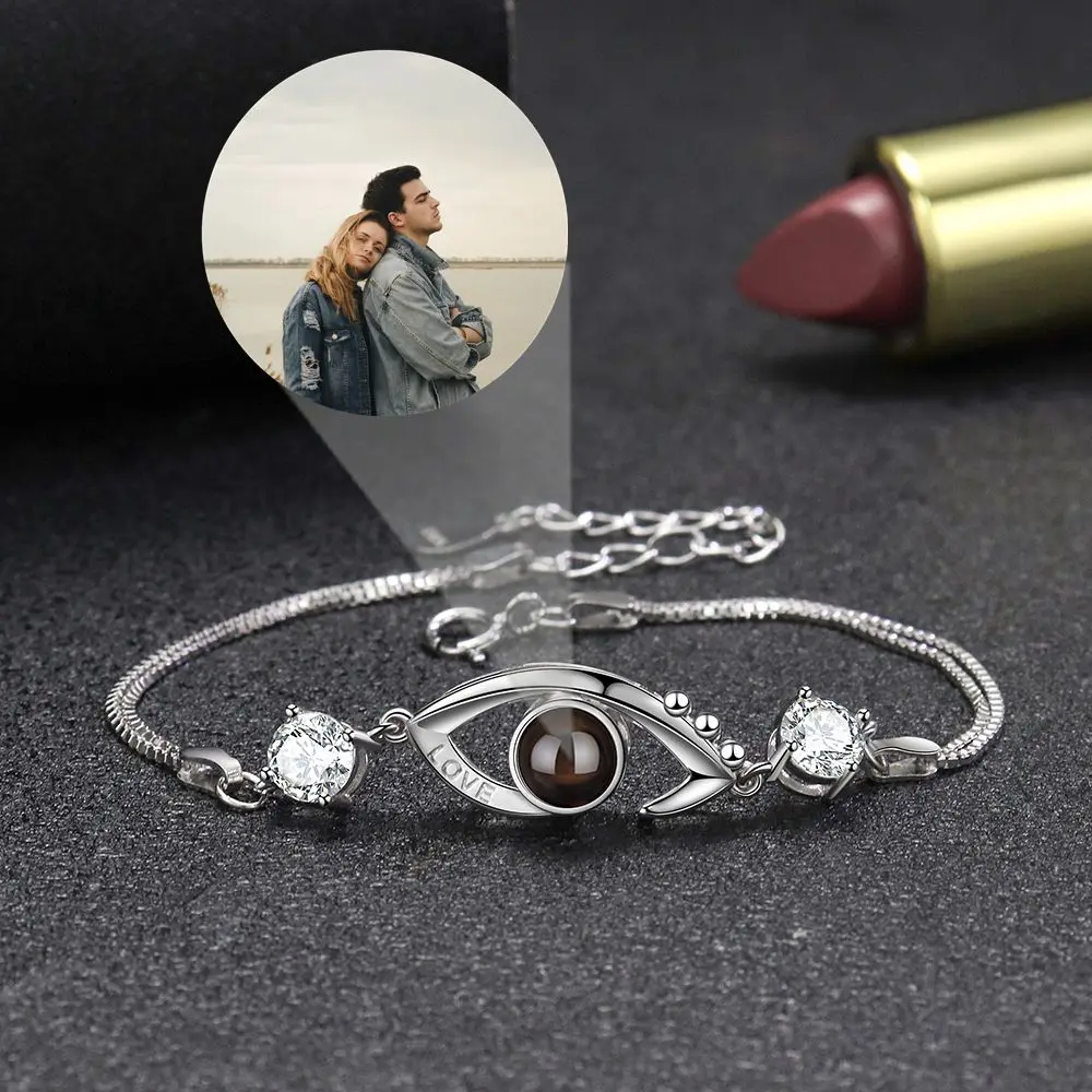 

Custom Photo Bracelets Personalized 925 Sterling Silver Projection Photo Bracelet for Woman Mom Jewelry Memorial Birthday Gift