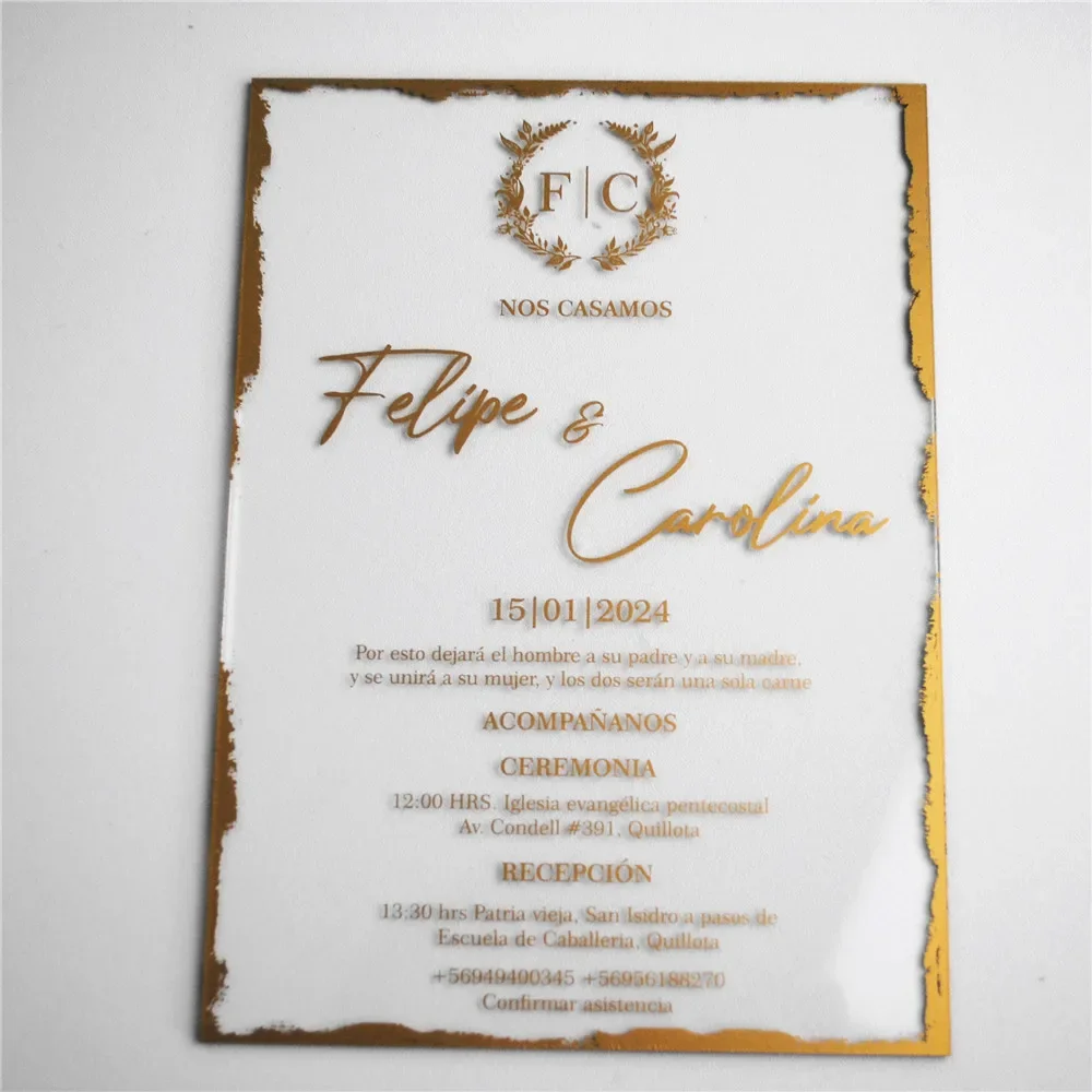 Transparent Acrylic Wedding Invitation Card, Personalized Custom, Birthday Invite, Gold Foil Print, 30Pcs