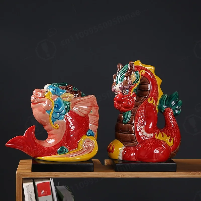 Coconut Pottery Creative Cute Porcelain Handicrafts Attract Wealth Into Treasure Carp Leaping Longmen Home Decoration Mascot