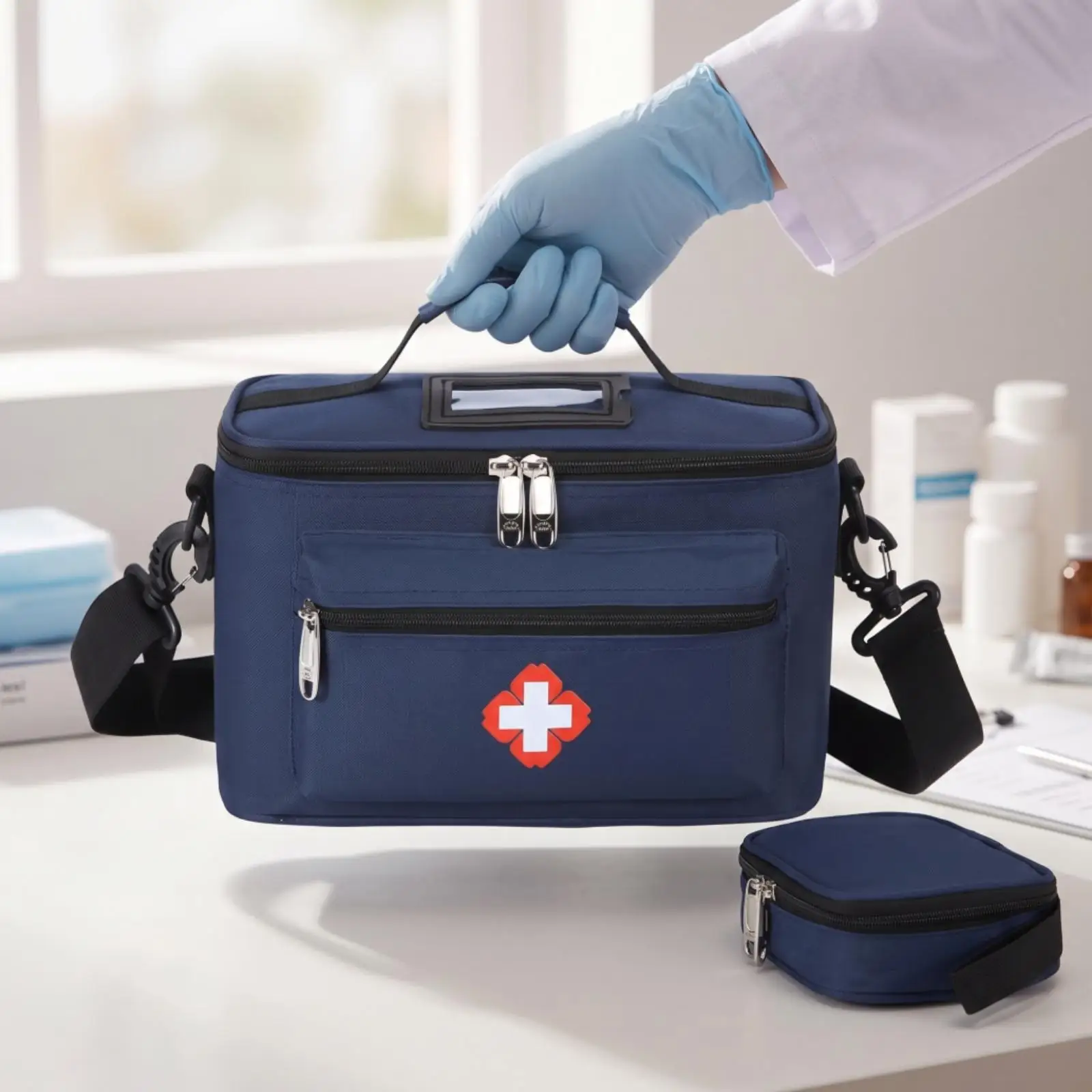 Medical Storage Bag with Shoulder Strap Padded First Aid Bag Zippered for Home