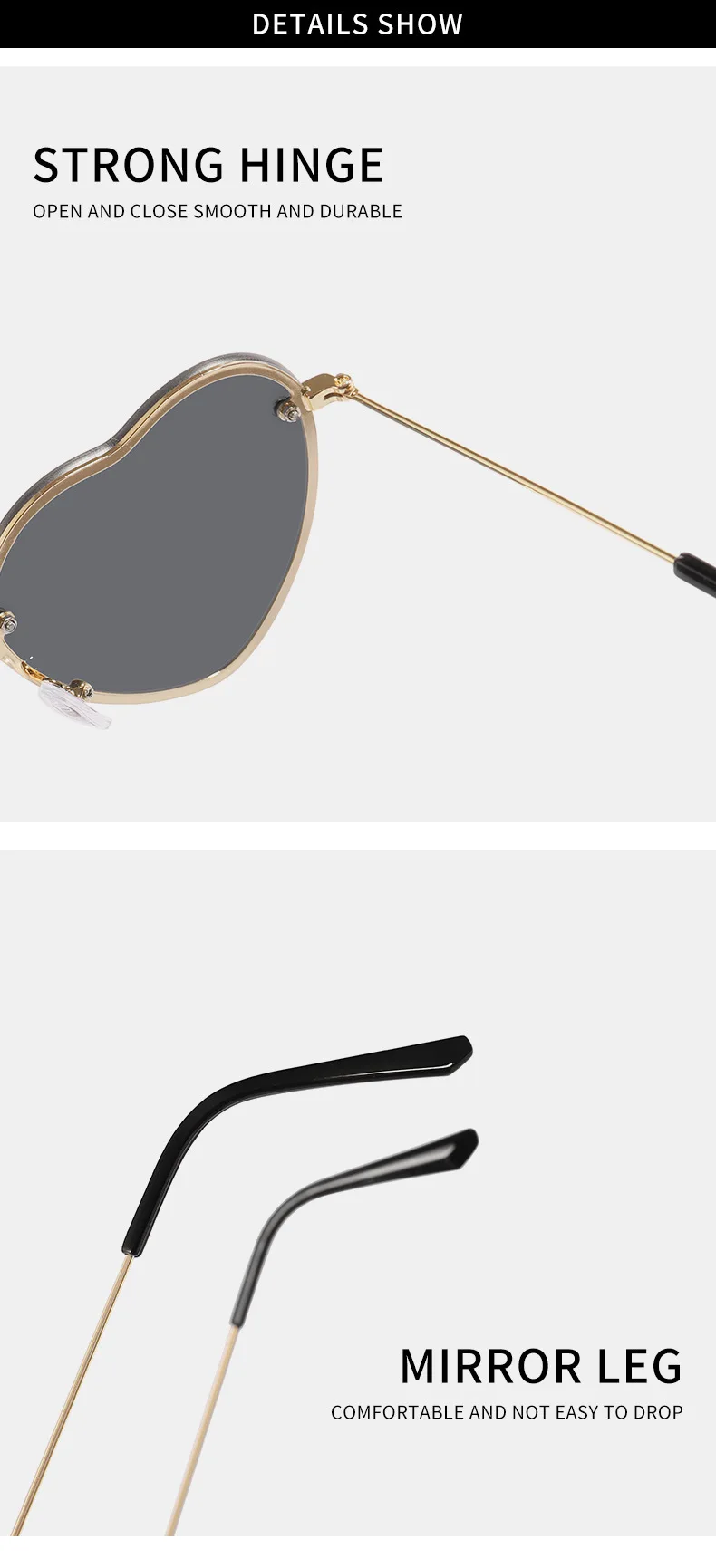 Neue Vintage Runde Sonnenbrille für Damen und Herren Marken-Sonnenbrillen Herzförmige Brillen für Männer und Frauen – Detail 3