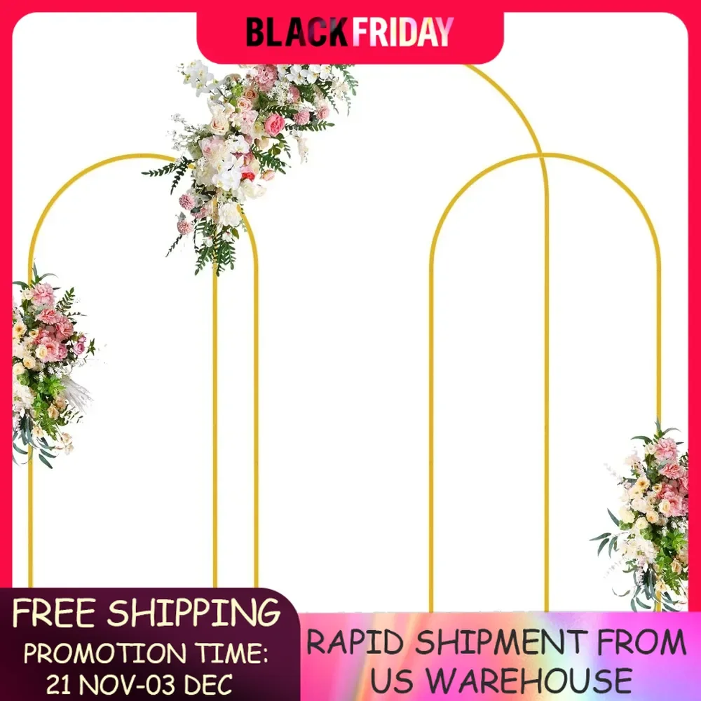 Wedding Arch Backdrop Stand Gold Metal Arch Stand Set of 2 for Birthday Party Wedding Ceremony Baby Shower Graduation Decoration