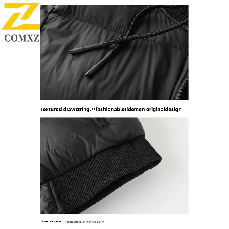 COMXZ 2025 Men Korean Shiny Hooded Thickened Winter cotton-padded Jacket Warm Tactic Waterproof and Windproof Outdoor Sport Coat
