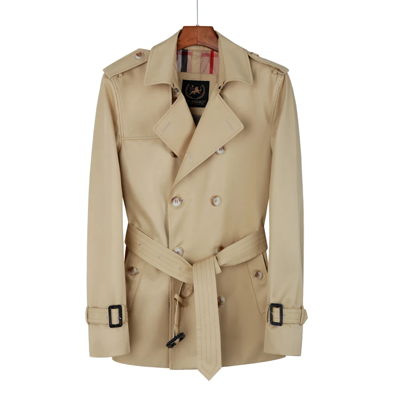 Giacca a vento corta doppiopetto da uomo Beige British handsome trend addensato piumino staccabile trench da uomo