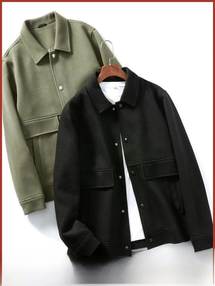 

Knitted Cotton Jaet for Men with Stand Collar Quilted Diamond Pattern Thi Autumn Winter Outerwear Long Sve