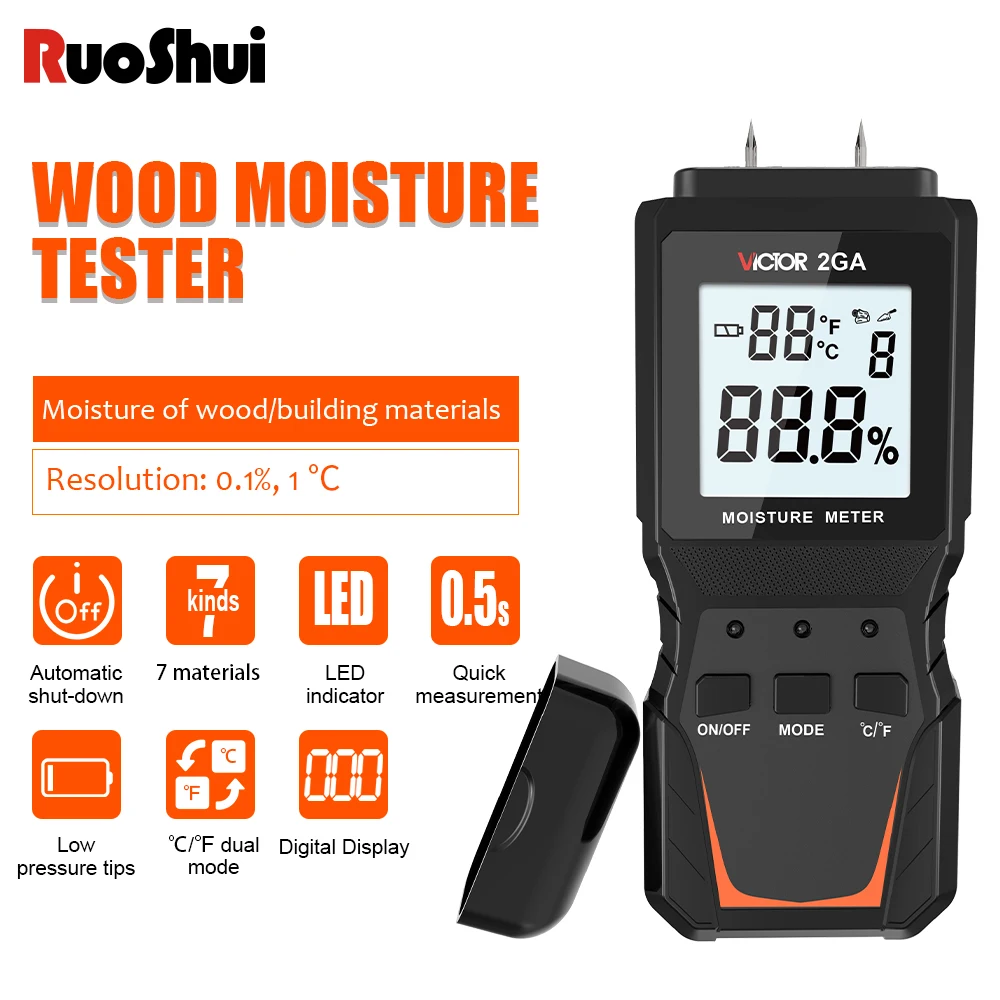 VICTOR Digital Wood Moisture Meter Like Hardwood and Softwood Pin Wood Humidity Moisture Tester Hygrometer Timber Damp Detector