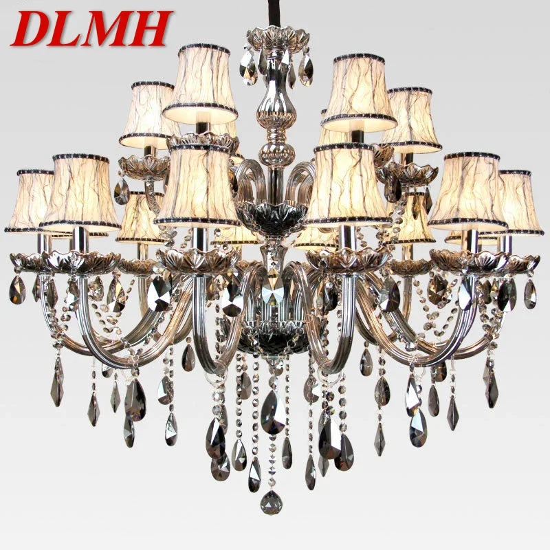 

DLMH European Luxurious Crystal Pendent Lamp Smoke Grey Candle Lamp Living Room And bedroom Restaurant Hotel Villa Chandelier