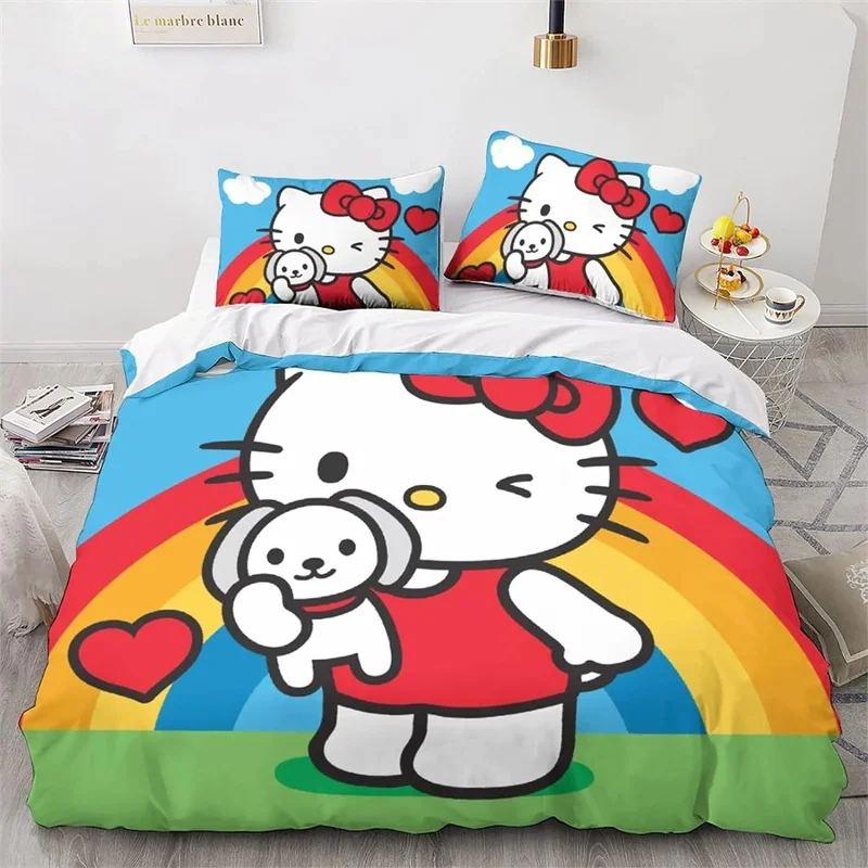 Hello Kitty Dekbedovertrek Enkele Dubbele Extra Grote Kindercadeau Schattig Genaaid Kussensloop Dekbedovertrek 2/3 Stuk Beddengoed Set