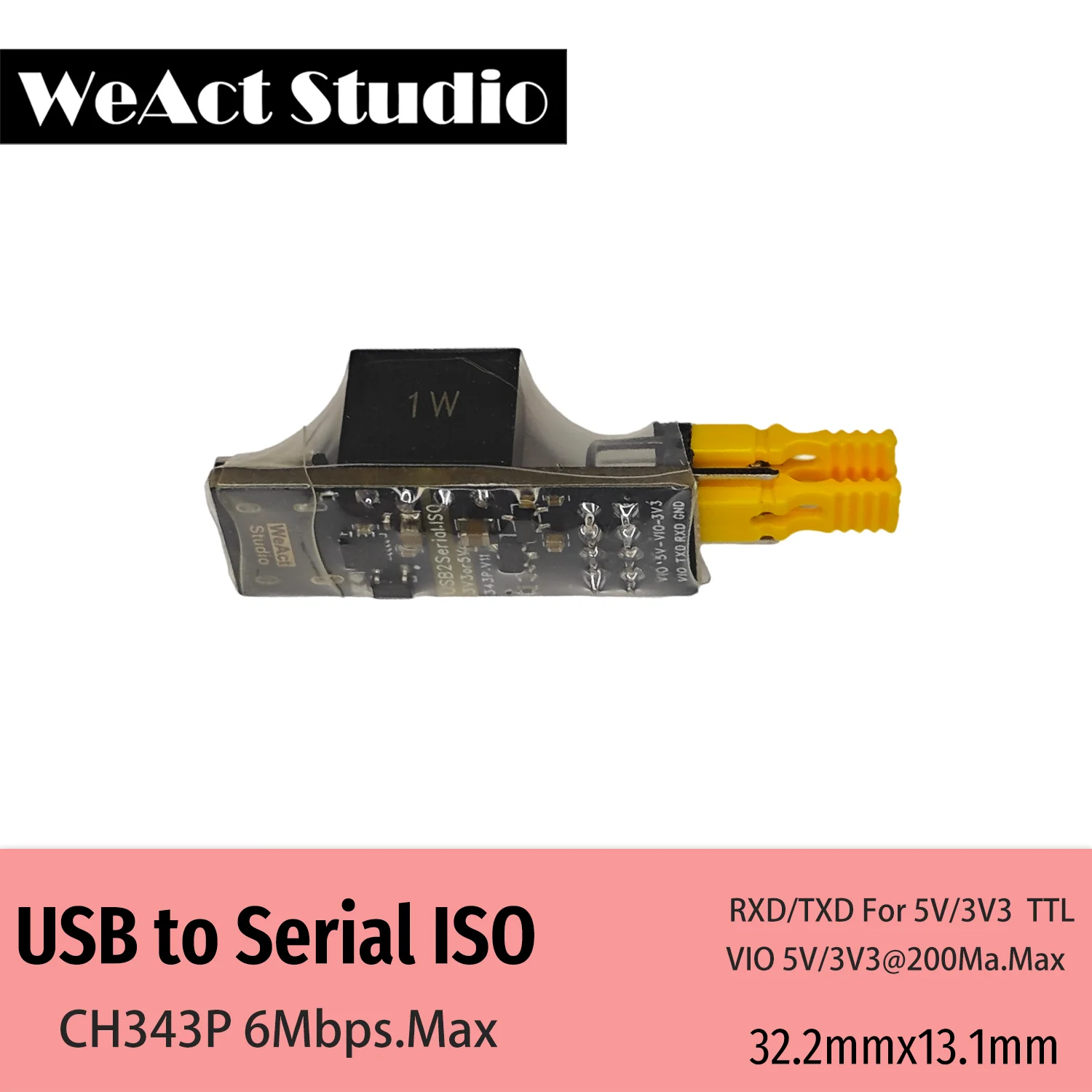 WeAct CH343 Isolated USB to TTL DC 3.3V/5V Serial Port Isolated Communication 6Mbps UART Downloader Module