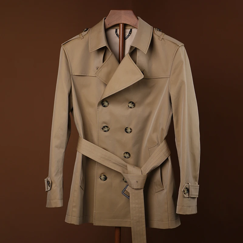 

Custom Men's Double Breasted Slim Trench Coat Long Winter Overcoat with Waterproof Print Decor for Autumn