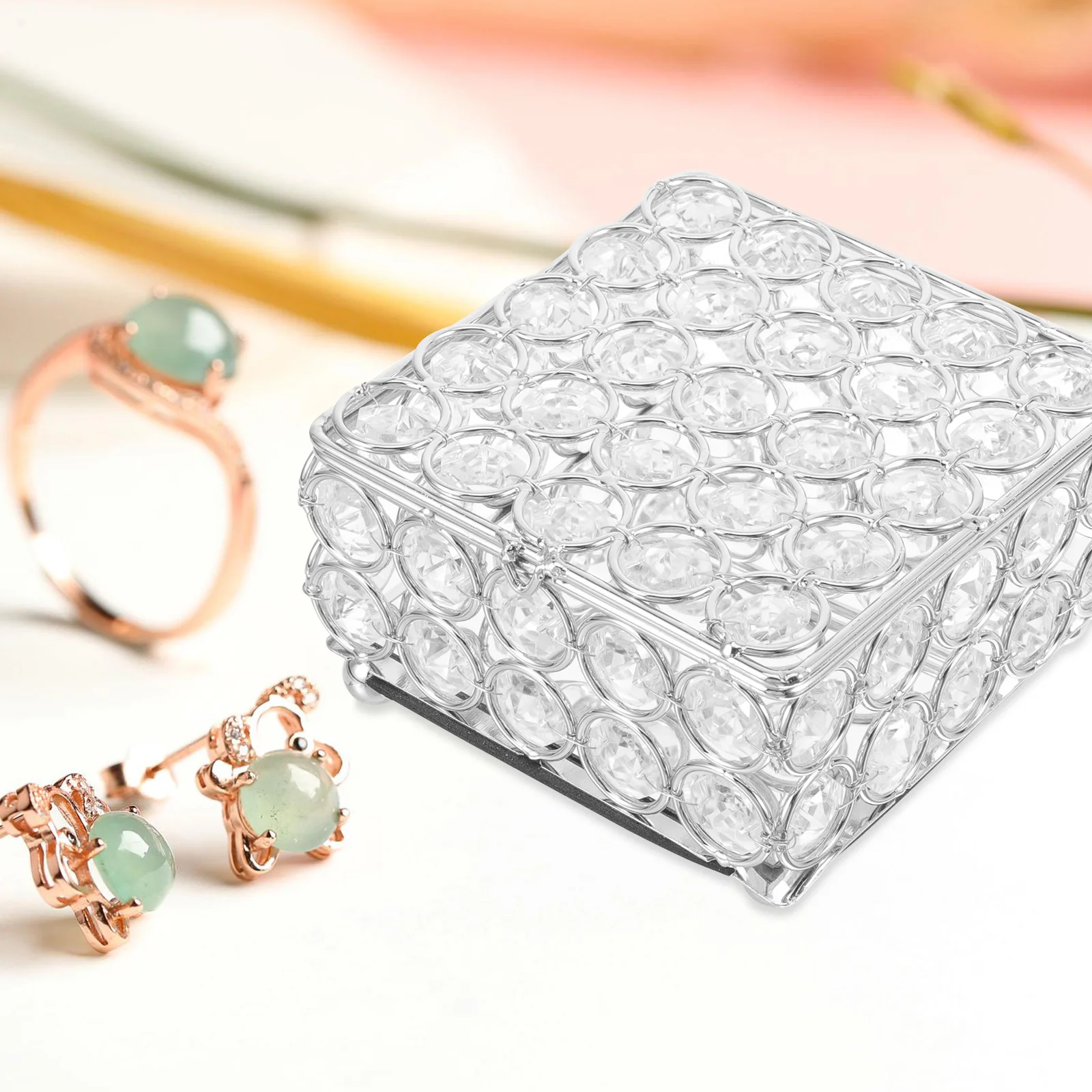 

Crystal Jewelry Box Crystal Trinket Storage Case Necklace Organizer Gift Packaging Hollow Design Desktop Keepsake Container