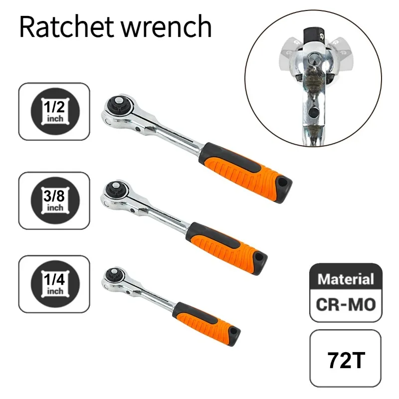 

72T Swivel Head Ratchet Set Quick Release Reversible Wrench Socket Tool 1/4 3/8 1/2 Inch Drive for Auto Repair Garage Mechanics