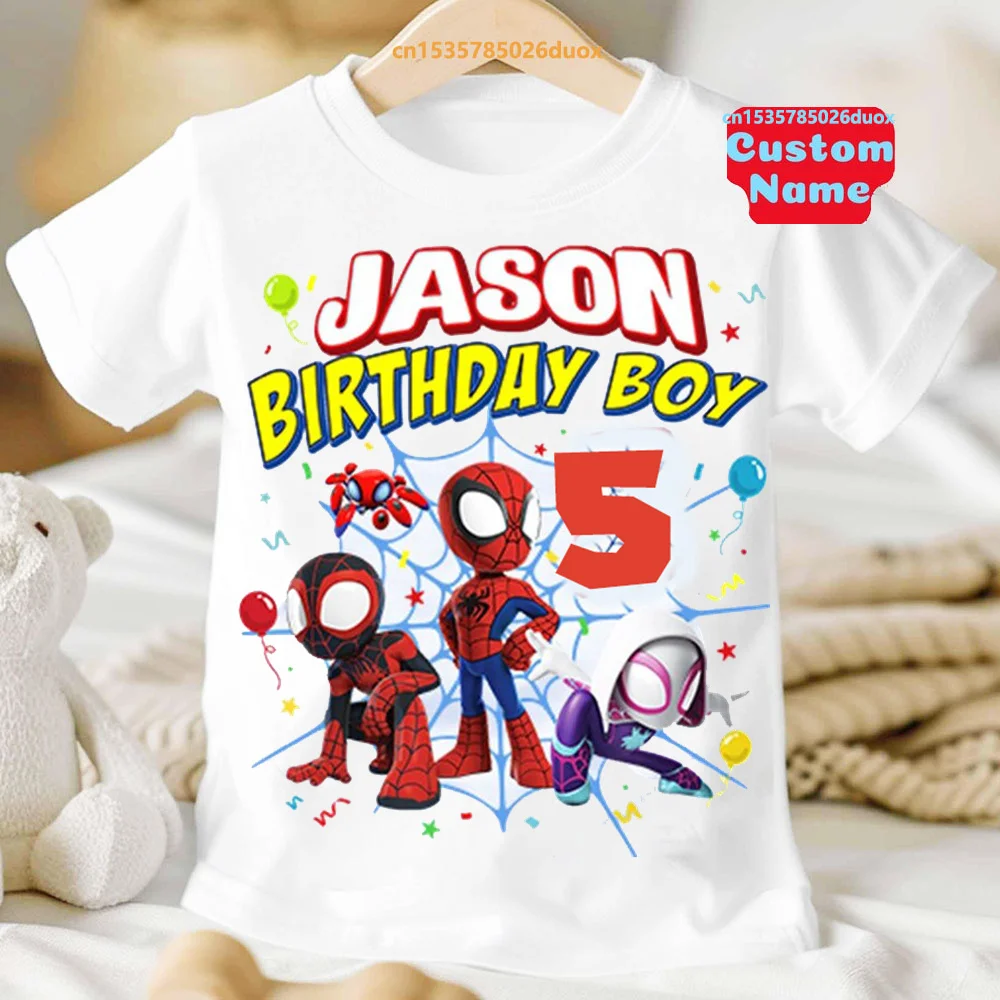 2 3 4 5 6 7 8 9 SpiderMan Birthday Boy Summer Short Sleeve Shirt Spider-Man and Her Amazing Friends Personalize Name Girl TShirt