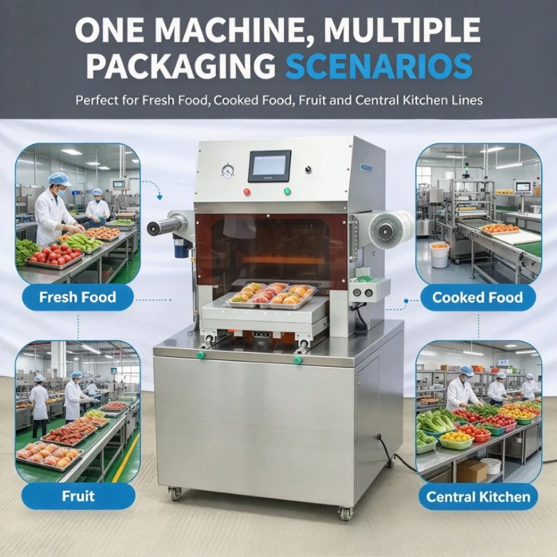Customized Commercial MAP Tray Sealer Automatic Fresh Food Tray Packager for Supermarket Seafood Meat Prepared Meal Packing