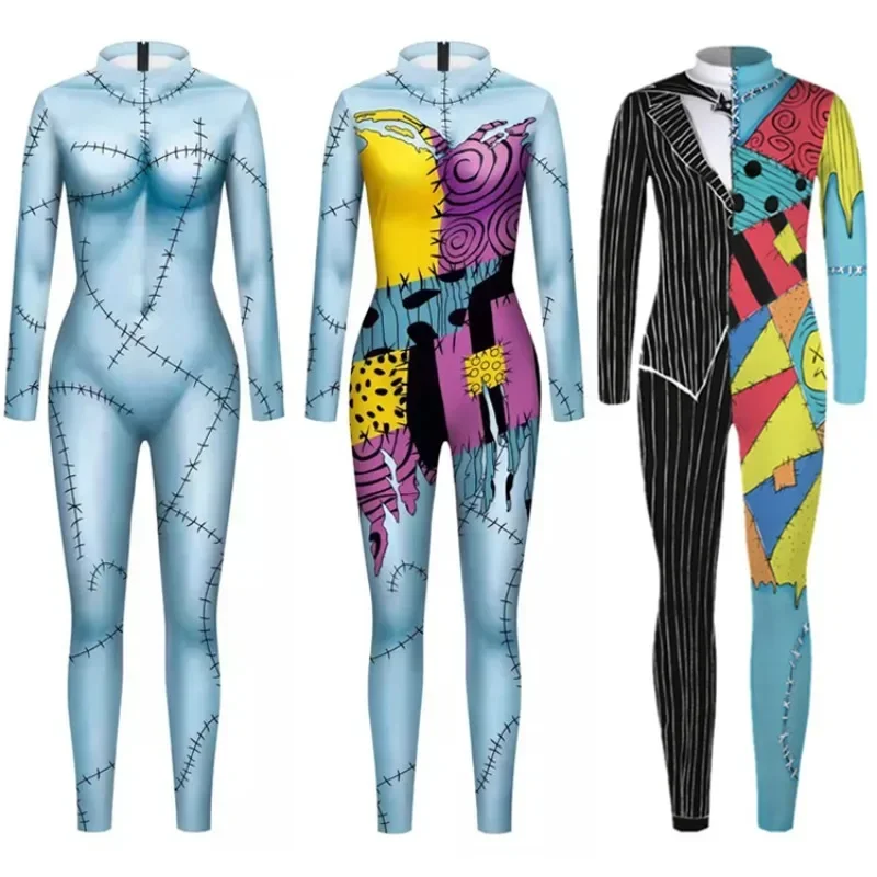 SN55Halloween Sally Suit Cosplay Costume Anime Movie Bodysuit Spandex Jumpsuit Party Carnival Leggings Day of The Dead Zent@54WE
