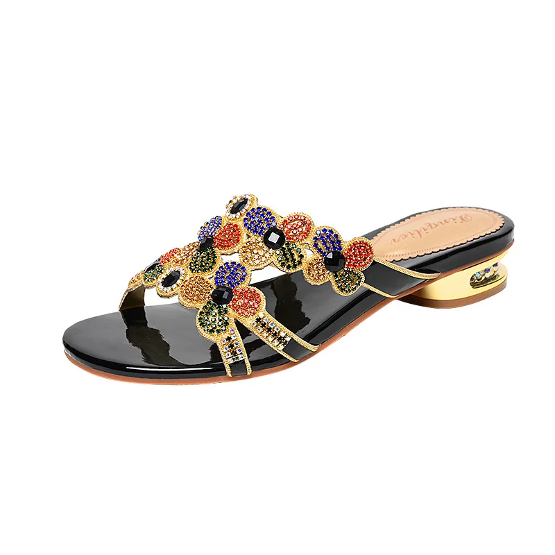 Comfortable Open Toe Summer Beach Slippers Women\'s Rhinestone Diamond High Heel Sandals Fashion Anti-slip Party Shoes