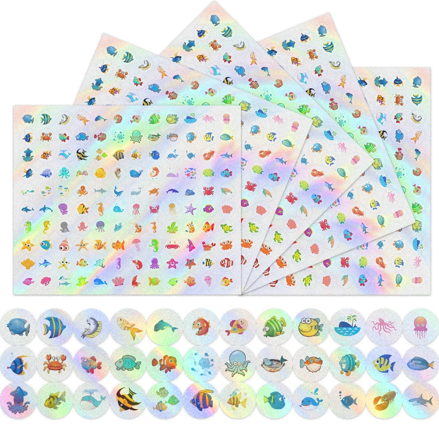 600 Stück holografische Meerestier-Aufkleber pro – glänzende Laseraufkleber, geeignet für Geschenke, Belohnungen und Bürobedarf.