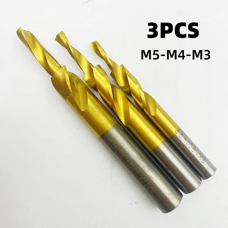 HSS Drill Tap Bit 3PCS M3 M4 M5 Titanium Coated Combination Tap Drill Bit Set for Metal Wood Plastic