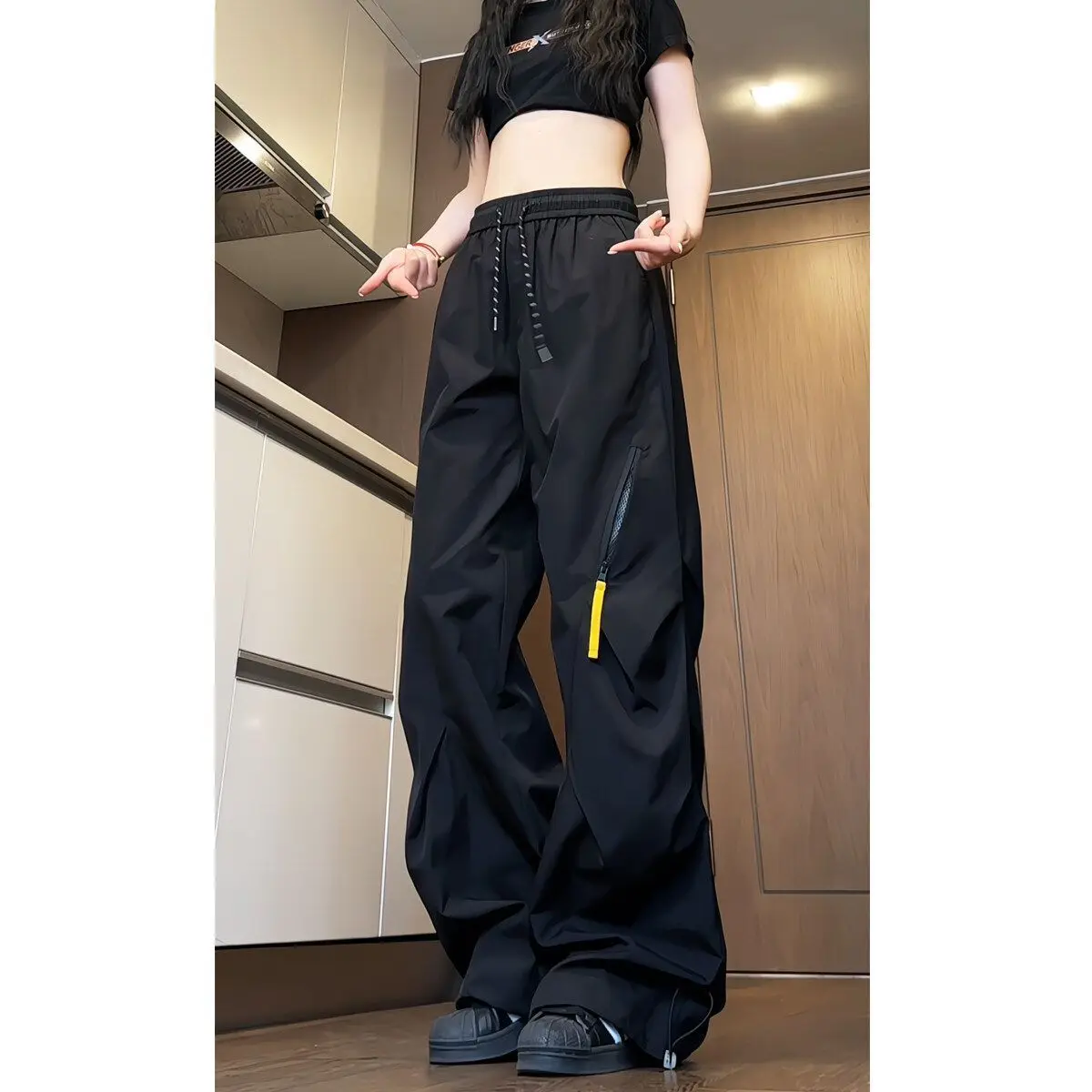 Plum Purple Zipper Cargo For Women Early Autumn Thin American Style Paratrooper Work Waterproof Quick-Dry Hiking Long Pants