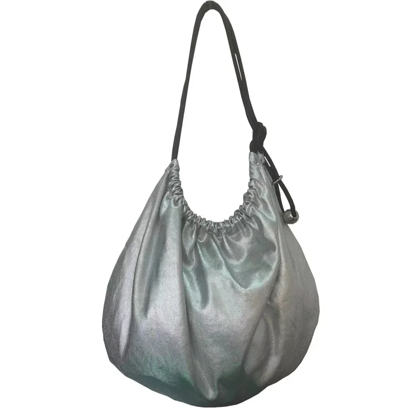 Niche Original Pleated Drawstring Underarm Bag with Lazy Style and Casual Nylon Large Capacity Tote Shoulder Bag