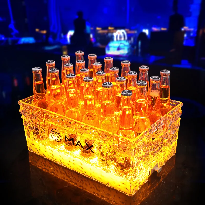 

Светящееся акриловое ведро для льда Bar со светодиодным рисунком льда: перезаряжаемый, идеально подходит для шампанского, конструкция 24-х пивной рамы — идеально подходит для КТВ