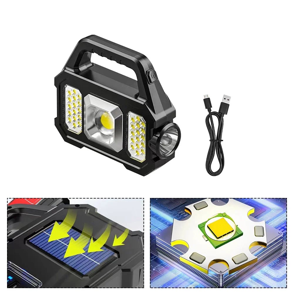 مصباح يدوي LED قابل لإعادة الشحن بالطاقة الشمسية COB زوومابلي مقاوم للماء مصباح شعلة تكتيكية يمكن شحن مصباح يدوي للتخييم للهاتف المحمول