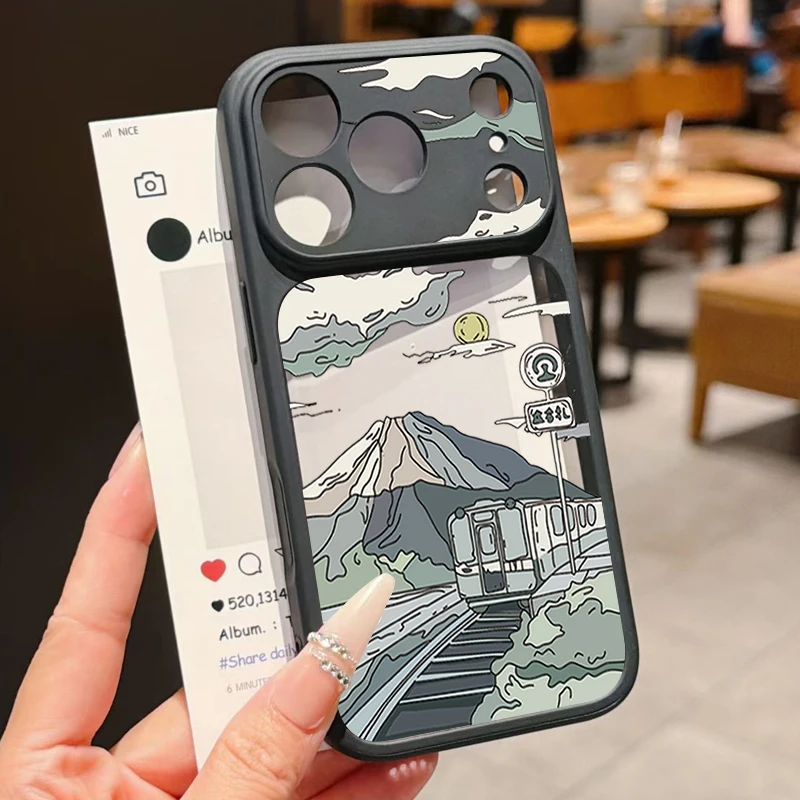 Handyhülle mit TPU-Rahmen in Bonbonfarben für iPhone 18 17 Pro 16 15 14 13 Pro Max, Landschaftsmuster, Kameraschutz, Harte PC-Abdeckung