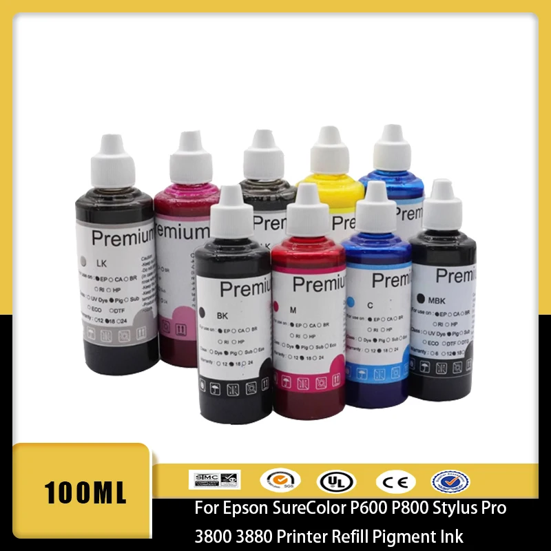 

vilaxh 100ML T8501-T8509 Universal Pigment Ink For Epson SureColor P600 P800 Stylus Pro 3800 3880 Printer Refill Pigment Ink