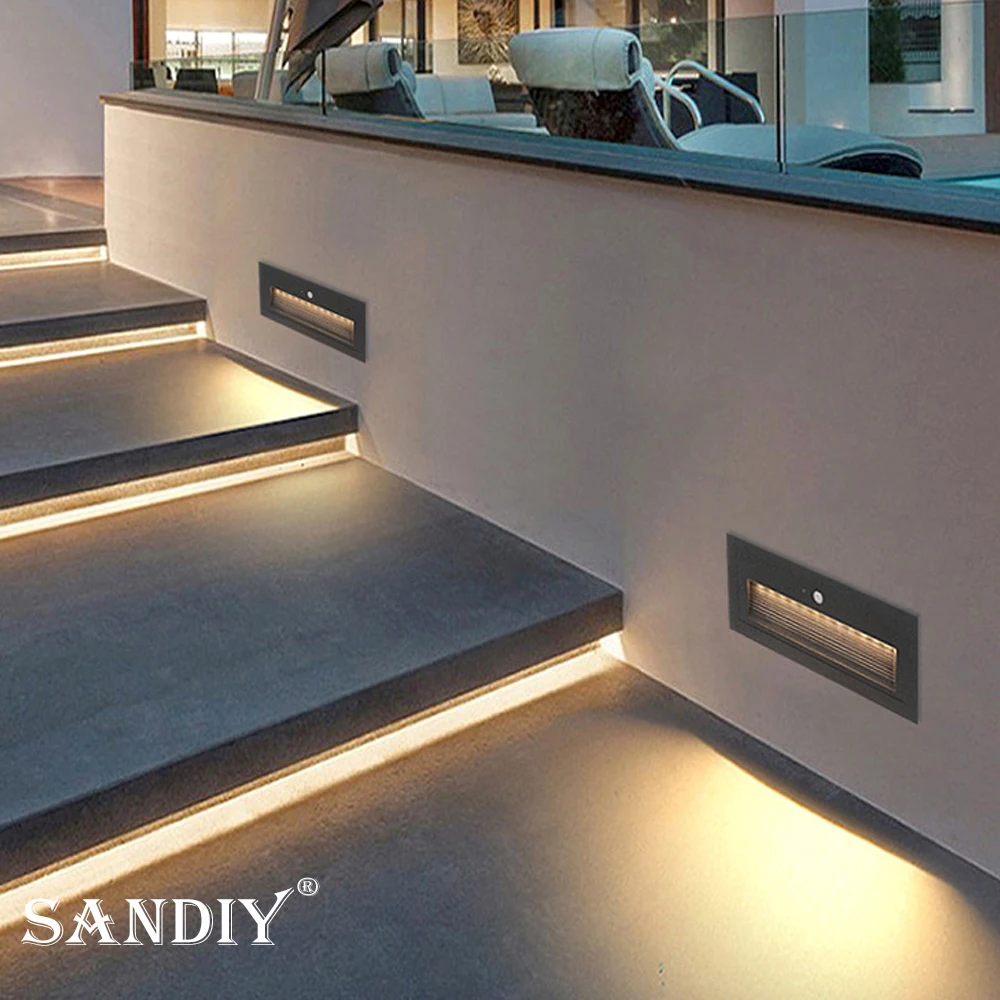 

LED Recessed Footer Lights Outdoor Waterproof Body Sensor Staircase Patio Garden Aisle Tread Steps Lights